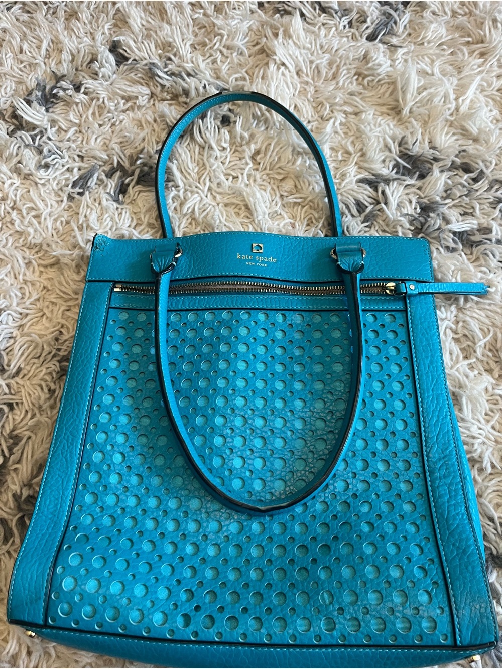 kate spade perri lane purse teal turquoise bubbles leather tote